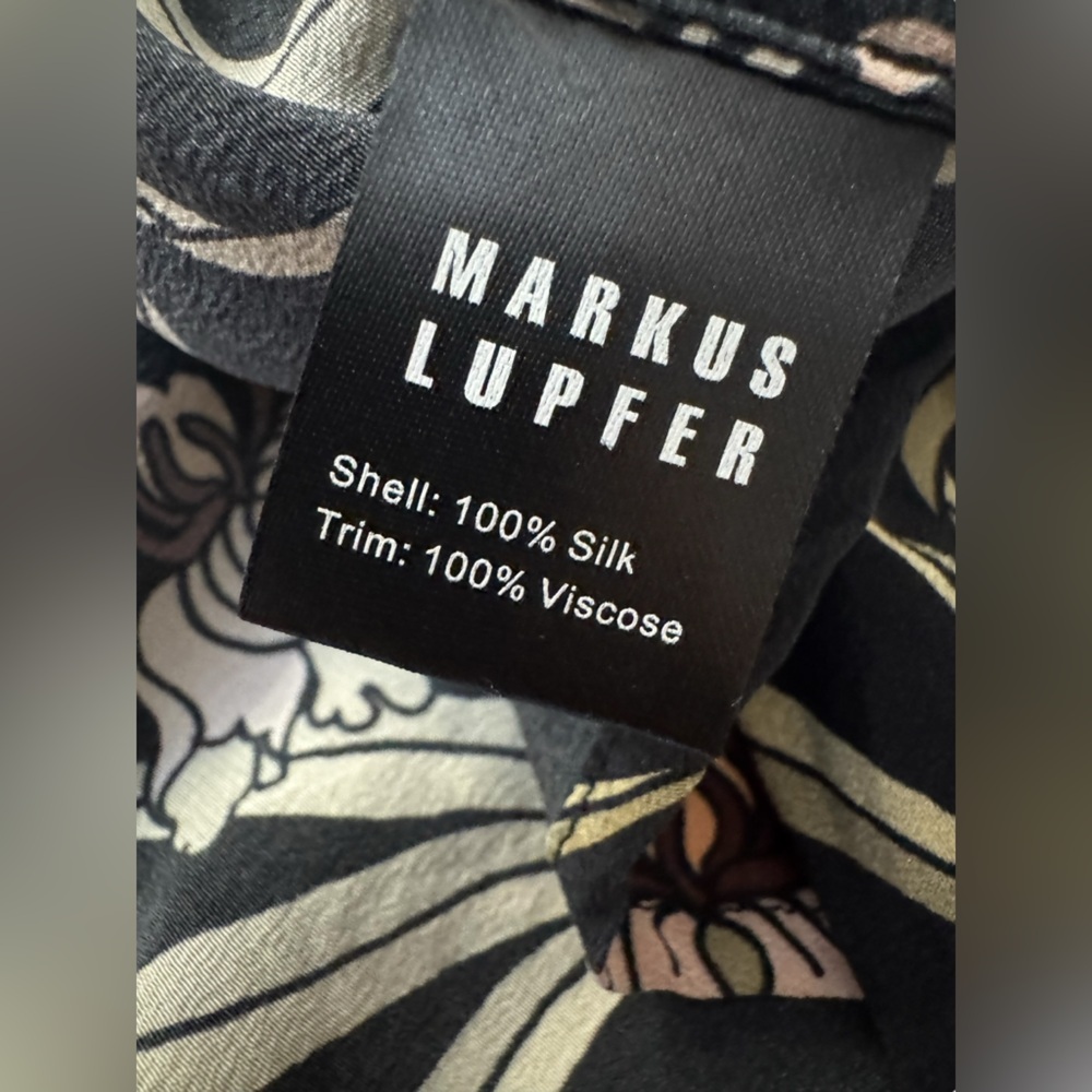 Markus Lupfer Floral Silk Pajama Shirt Belt Medium - Picture 11 of 13